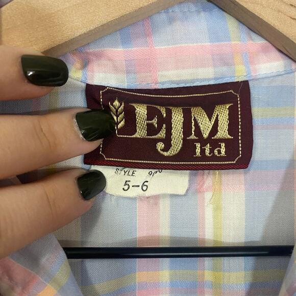 EJM Vintage Pastel Blue Checkered Short Sleeve Shirt Dress Collared Sz 5-6 VTG - Picture 4 of 11